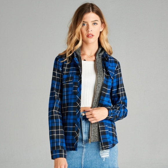 PLUS SIZE Plaid Hooded Zip Up Hoodie - Picture 3 of 7